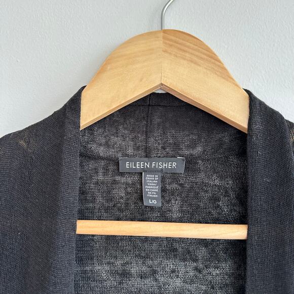 Eileen Fisher Hemp Blend Open Front Knit Semi-Sheer Short Sleeve Cardigan - Picture 4 of 7